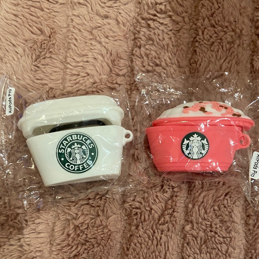 Set of 2 AirPods Cases – Pink Drink & White Coffee Cup Design